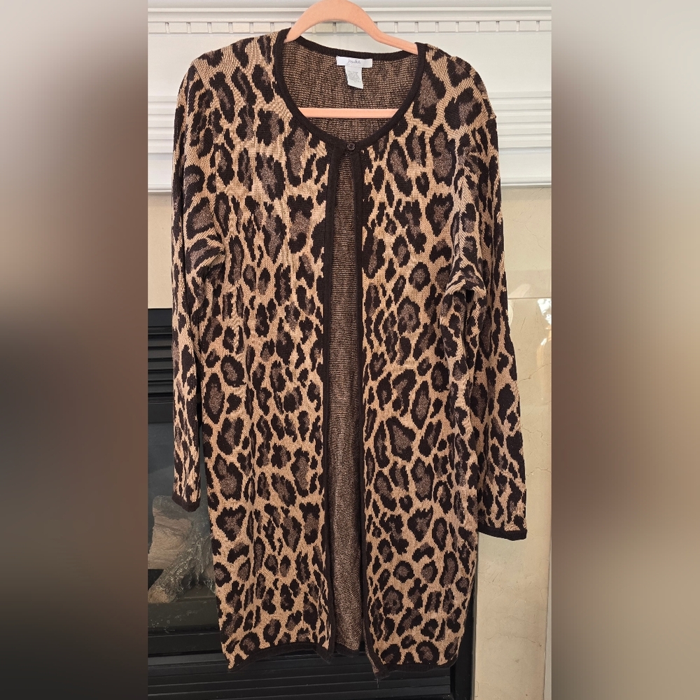 Joan Vass Leopard Print Long Cardigan